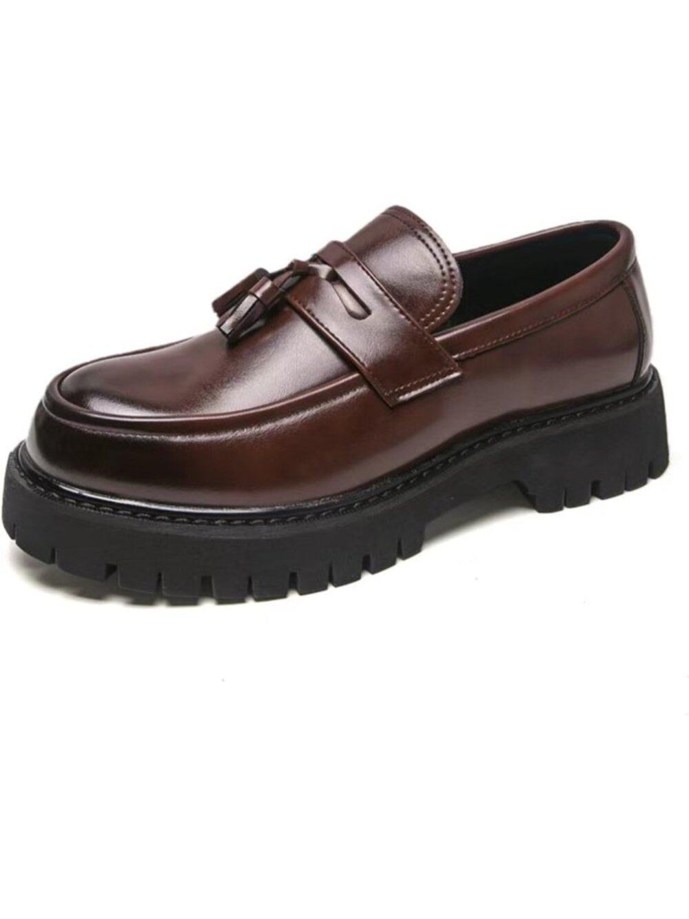 Men's Brown Chunky Platform Loafers Slip On Business Casual Dress Shoes